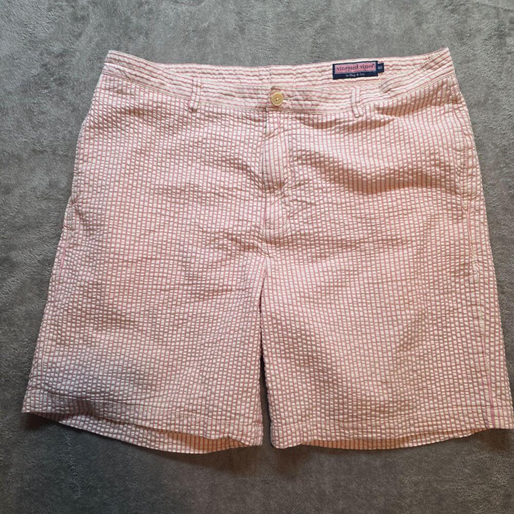 Vineyard Vines Chino Shorts Mens 40 Pink Stripe Seersucker Cotton Summer Casual